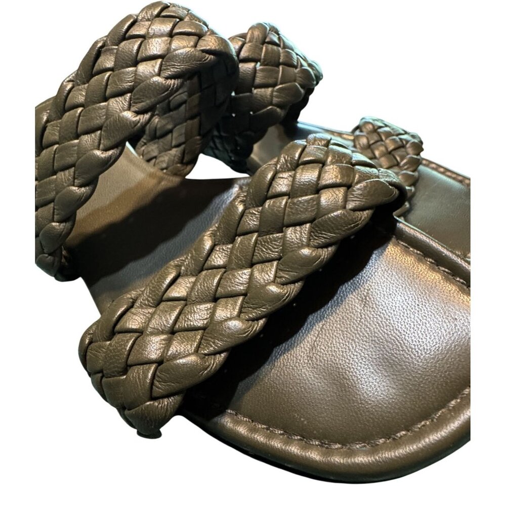 Lafayette 148 Womens Braided Leather Sandals Size 8.5 Olive